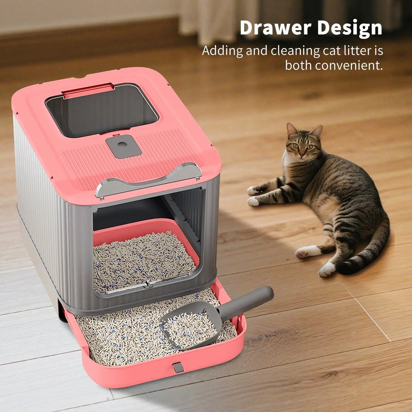 Meow Home 🐱 Foldable Enclosed Cat Litter Box with Lid, Scoop & Odor Control