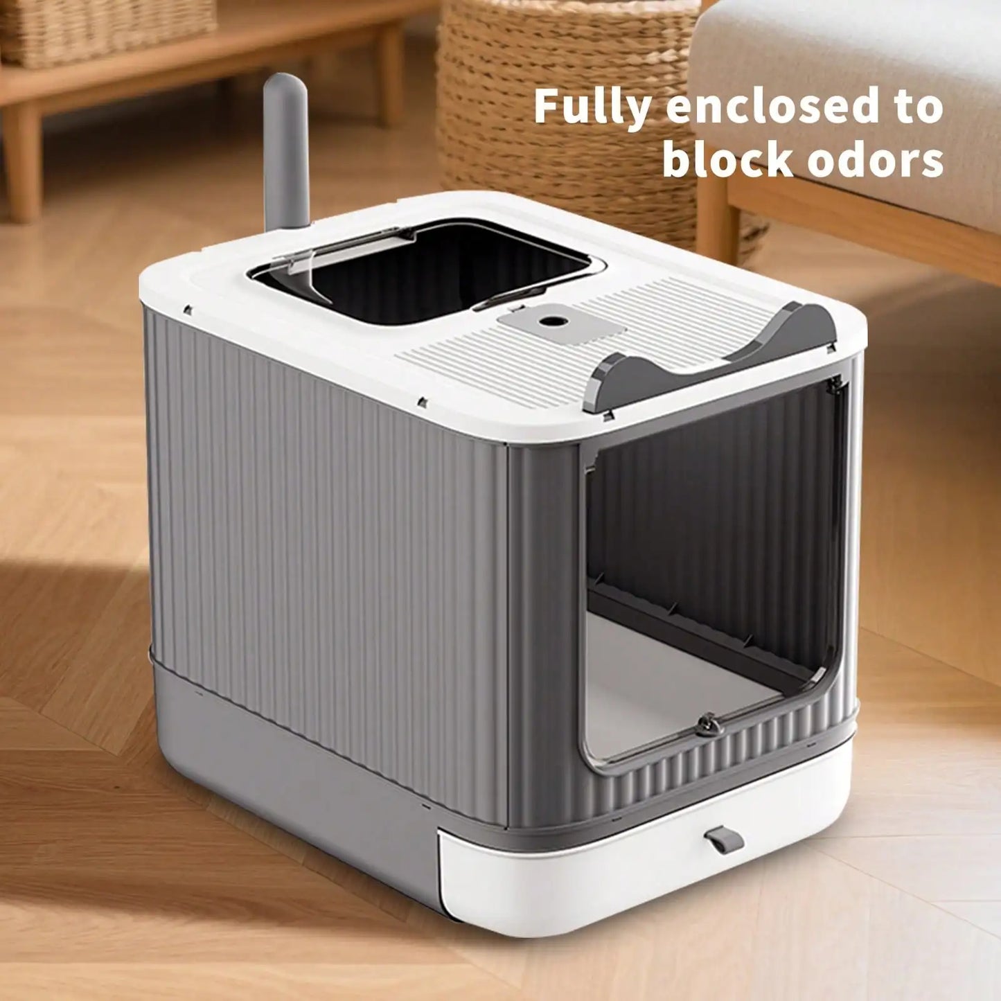 Meow Home 🐱 Foldable Enclosed Cat Litter Box with Lid, Scoop & Odor Control