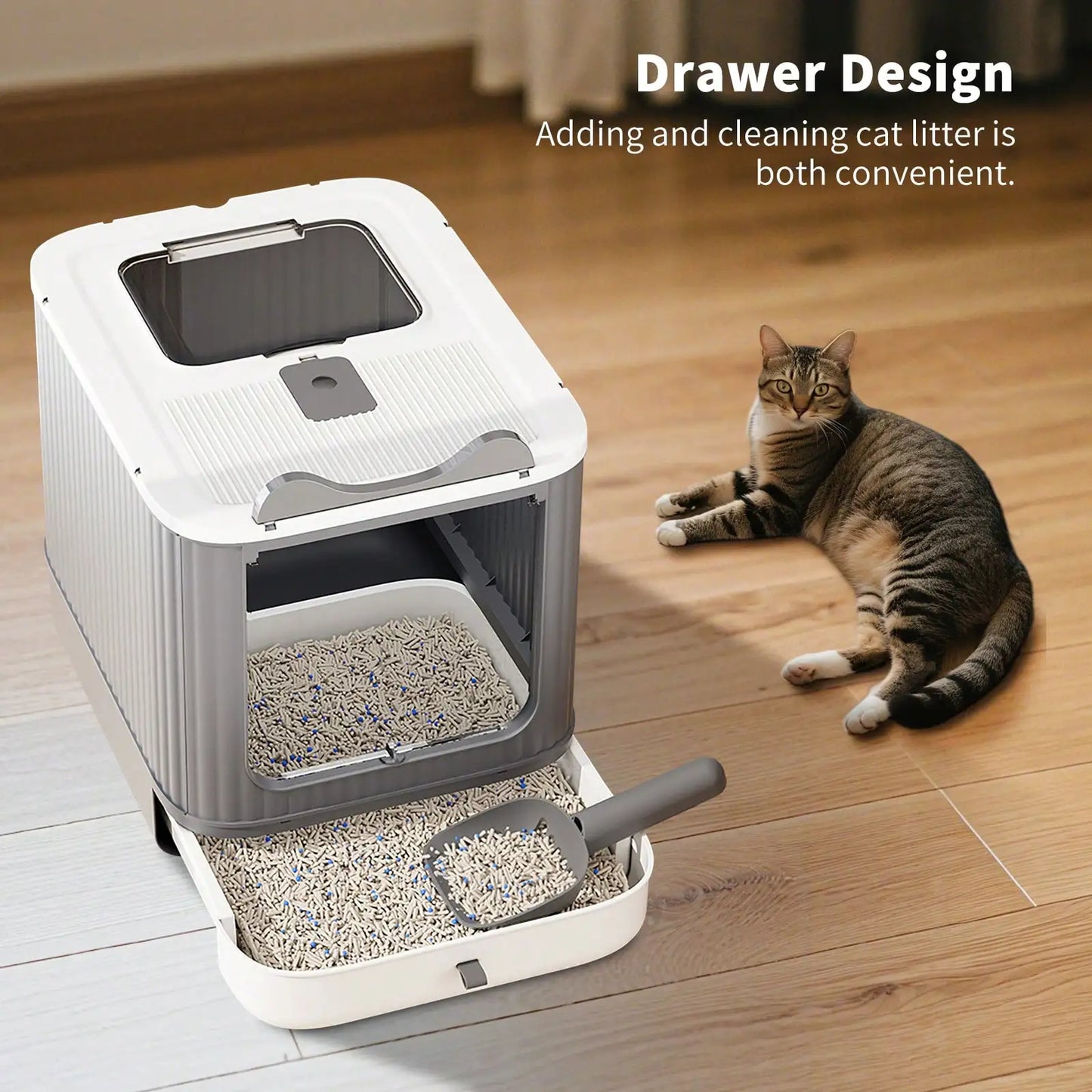 Meow Home 🐱 Foldable Enclosed Cat Litter Box with Lid, Scoop & Odor Control